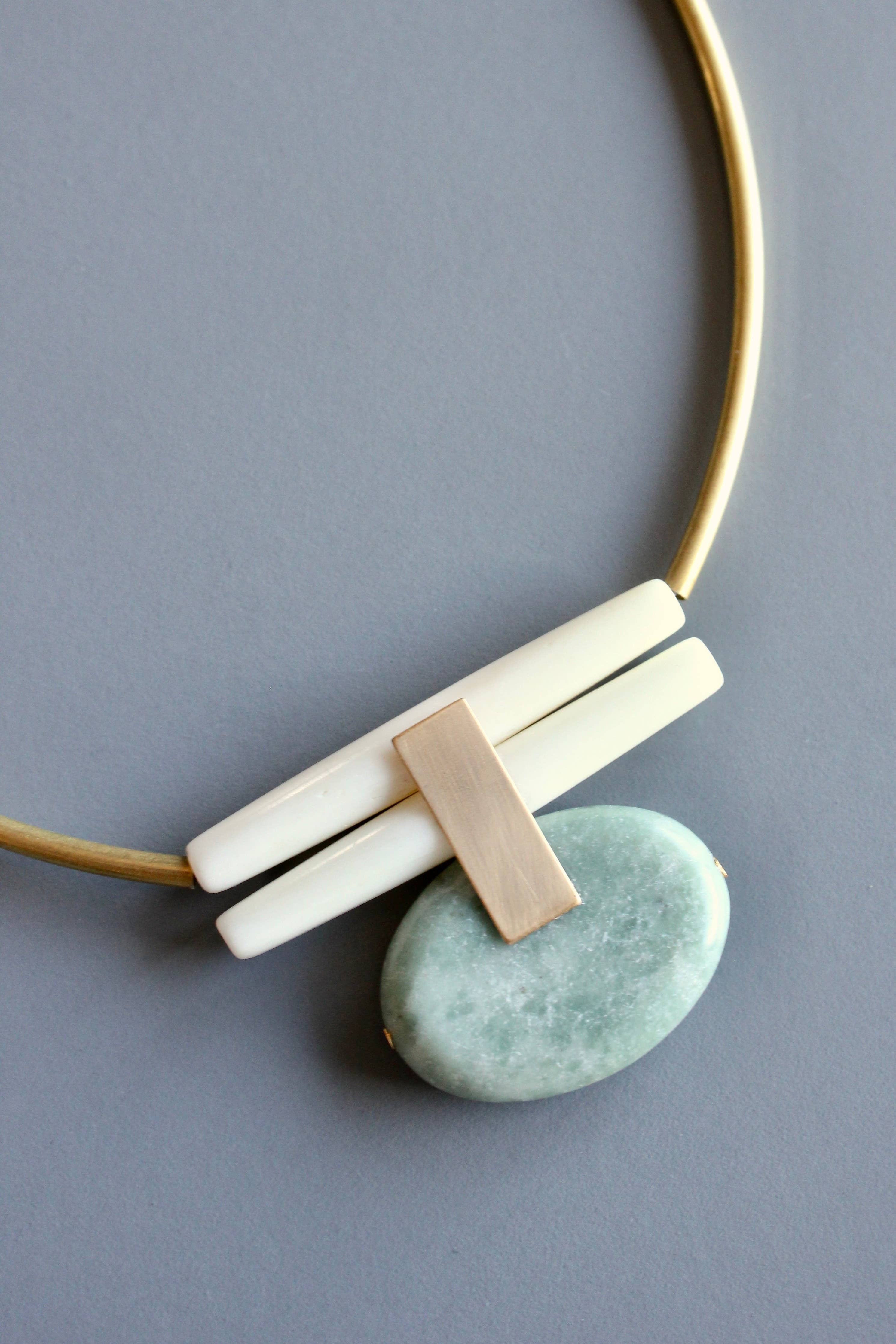 Green jasper and brass Ar tdeco necklace