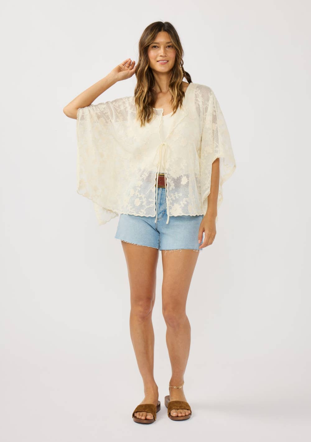 Embroidered Tie-Front Cover-Up