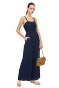 Navy Shirred Jumpsuit