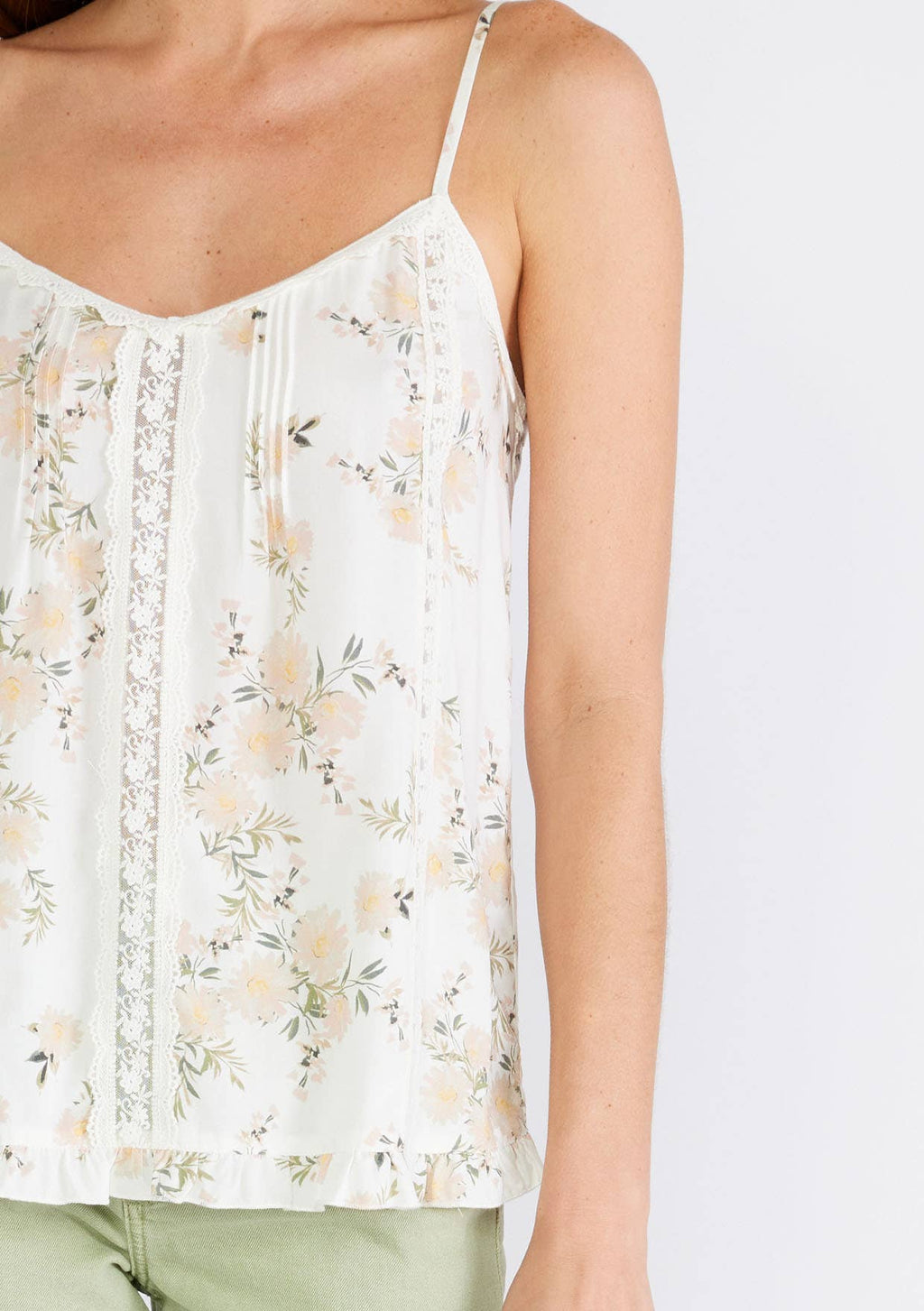 Floral Lace Spaghetti Strap V Neck Tank Top