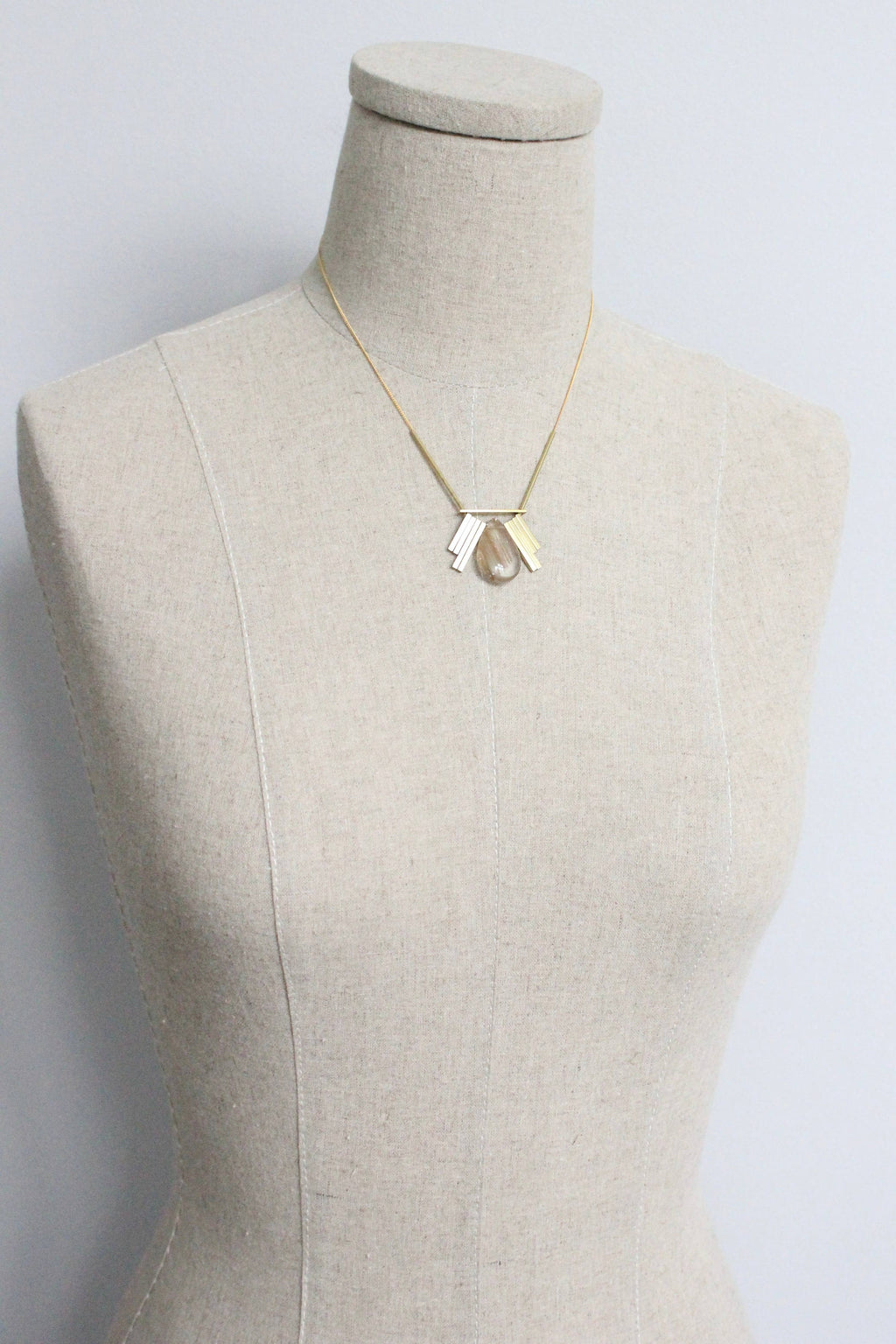 Quartz and brass Artdeco necklace