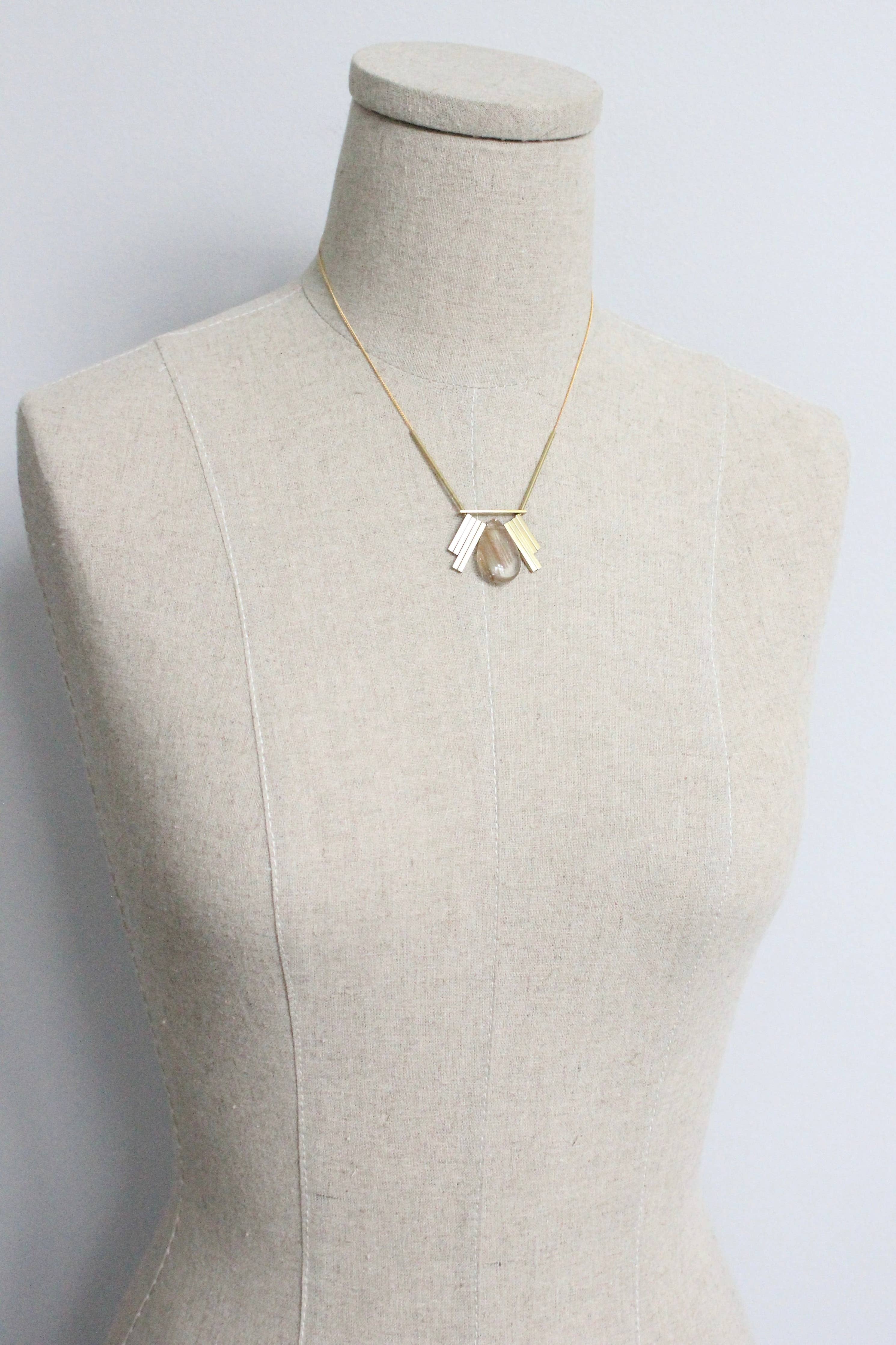 Quartz and brass Artdeco necklace