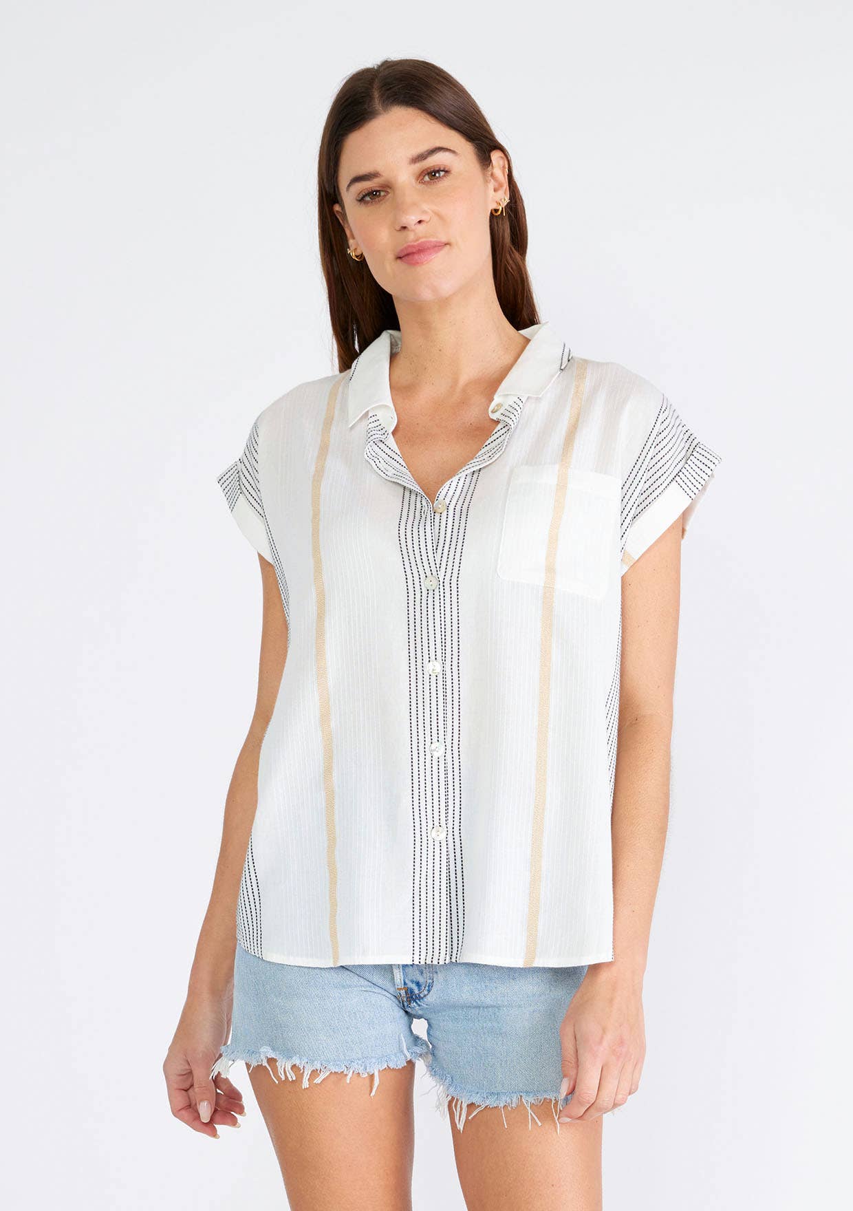 Striped Short Sleeve Button Down