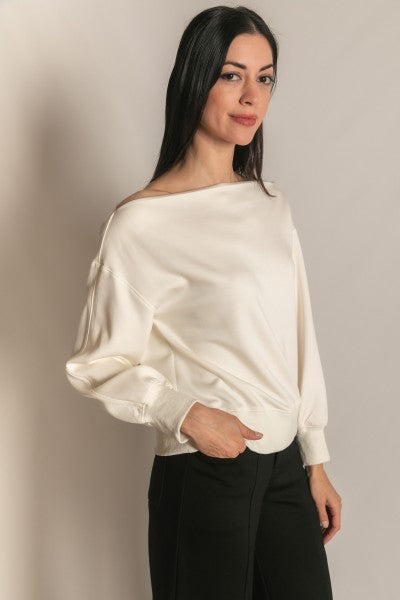 Ivory Boat Neck Off-Shoulder Top