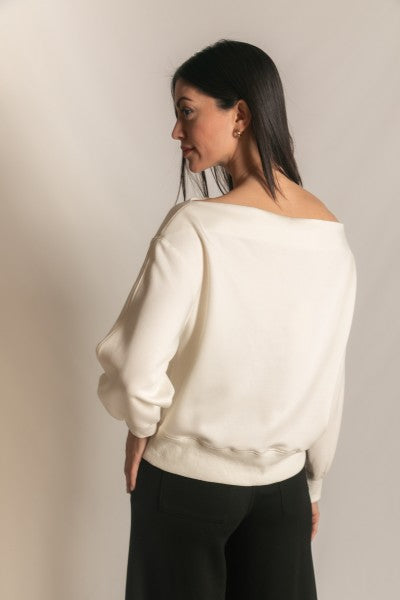 Ivory Boat Neck Off-Shoulder Top