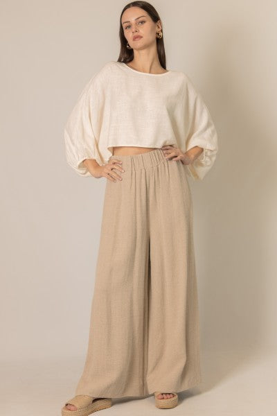 Ivory Cropped Linen Longsleeve Top