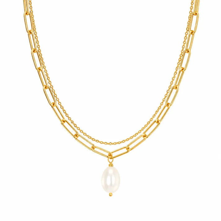 Renee Double Chain Pearl Choker Necklace