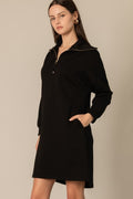 Black Qtr Zip Long Sleeve Dress